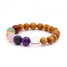 Bracelet 7 Chakras "Harmonisation Totale" - 10 mm - Bois de Cèdre