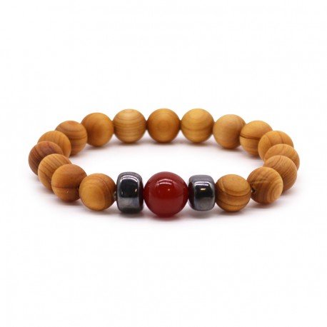 Bracelet Racine 10 mm - Cèdre & Jaspe Rouge